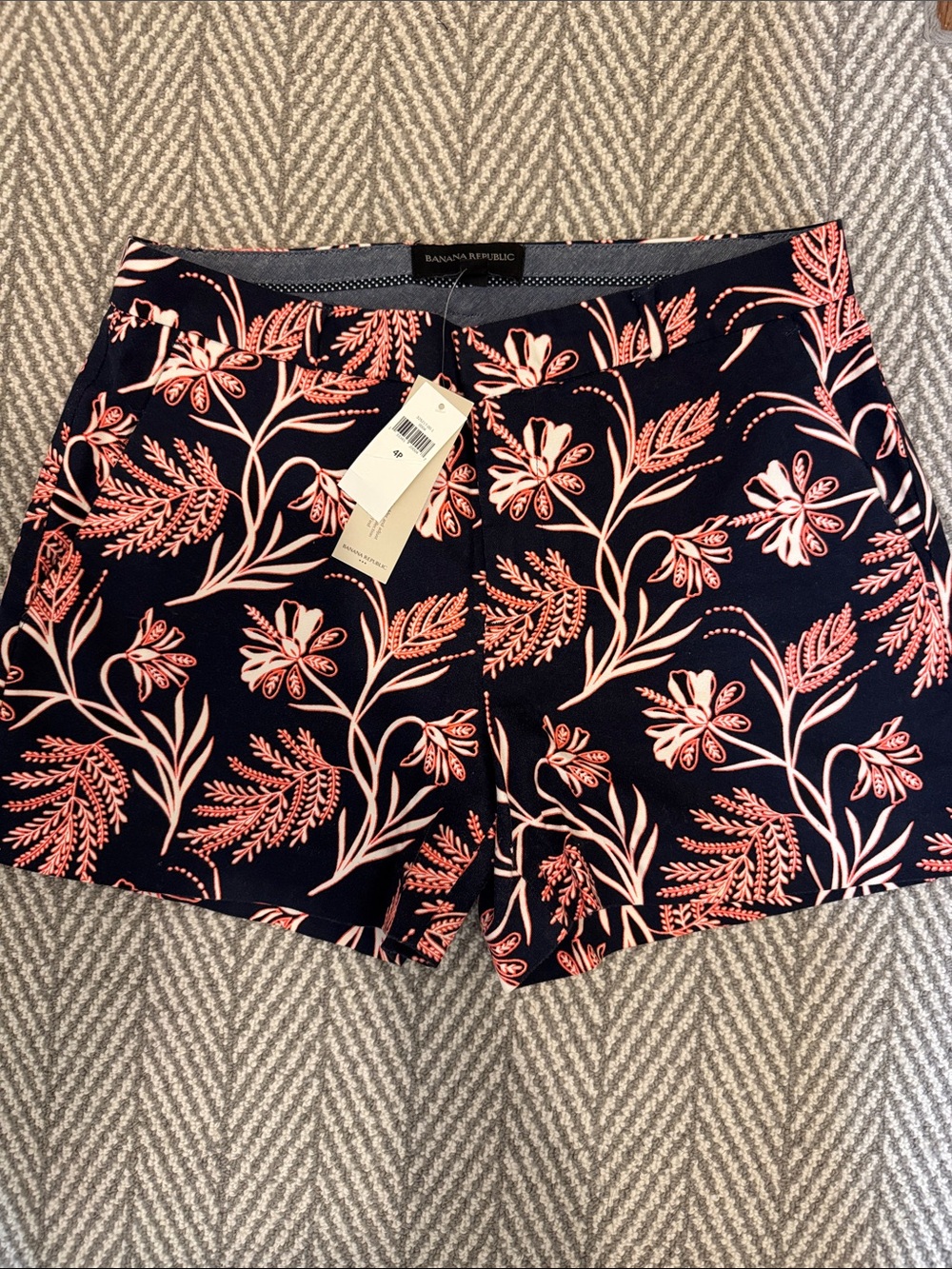 Banana Republic Dark Navy Floral Shorts with Coral Print